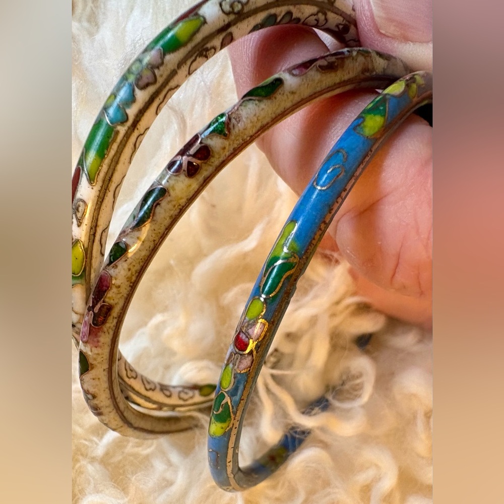 Vintage cloisonné enamel  Bangle Set of 3